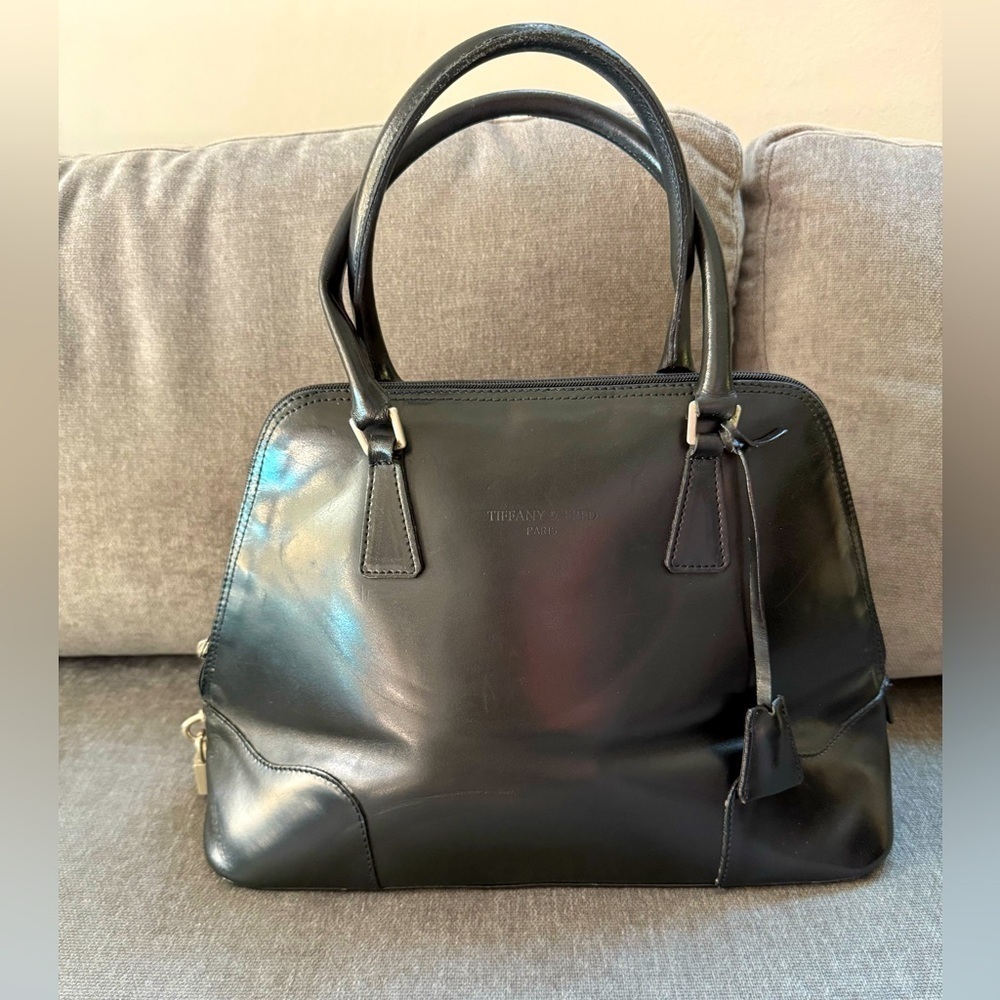 Tiffany & Fred Paris Smooth Leather Satchel Bag Black